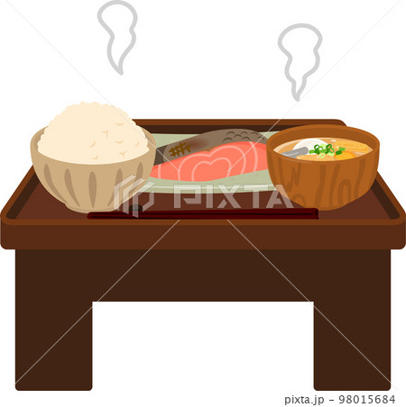 焼き魚とご飯と味噌汁を乗せたお膳 焼き魚とご飯と味噌汁を乗せたお膳 98015684