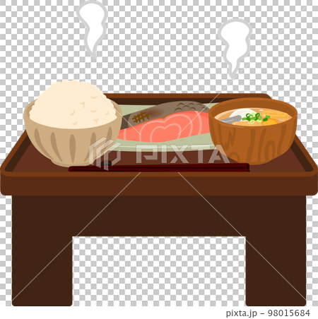 焼き魚とご飯と味噌汁を乗せたお膳 焼き魚とご飯と味噌汁を乗せたお膳 98015684