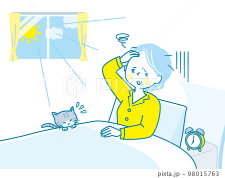 朝起きるのが辛いシニア女性のイラスト素材 朝起きるのが辛いシニア女性のイラスト素材 98015763