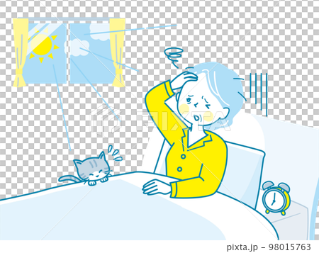 朝起きるのが辛いシニア女性のイラスト素材 朝起きるのが辛いシニア女性のイラスト素材 98015763