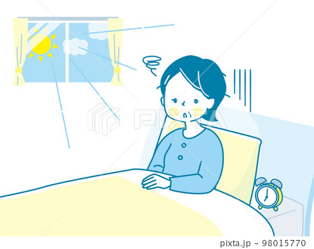 朝起きるのが辛いミドル女性のイラスト素材 98015770