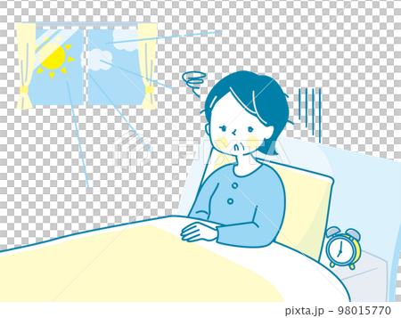 朝起きるのが辛いミドル女性のイラスト素材 98015770
