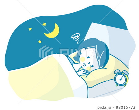 眠れずに困っている中年女性のイラスト素材 98015772