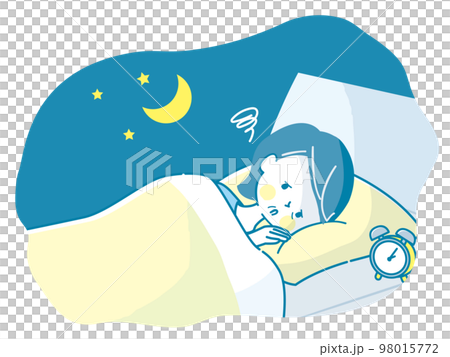 眠れずに困っている中年女性のイラスト素材 98015772