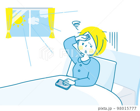 朝起きるのが辛い若い女性のイラスト素材 朝起きるのが辛い若い女性のイラスト素材 98015777