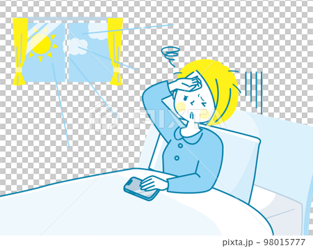 朝起きるのが辛い若い女性のイラスト素材 朝起きるのが辛い若い女性のイラスト素材 98015777
