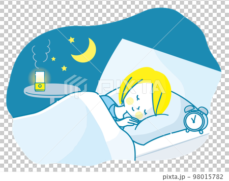 ベットでぐっすり眠る女性のイラスト素材 ベットでぐっすり眠る女性のイラスト素材 98015782