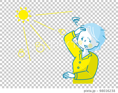 Illustration material of a senior woman who is painful because the sun's light is dazzling 98016238