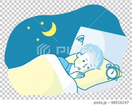 眠れずに困っているシニア男性のイラスト素材 眠れずに困っているシニア男性のイラスト素材 98016247