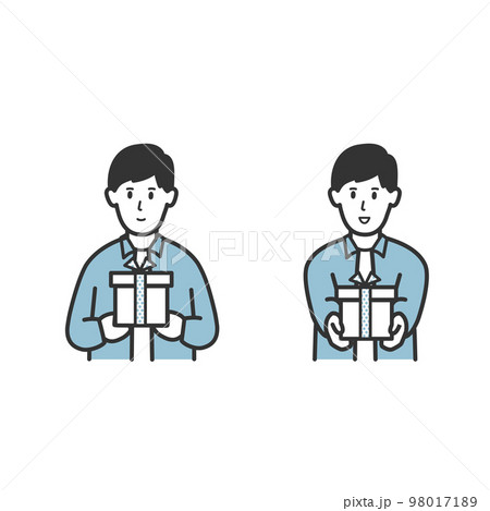 プレゼントを渡す男性のイラストセット プレゼントを渡す男性のイラストセット 98017189