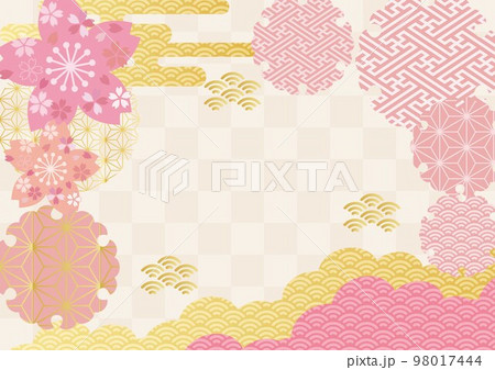 ピンク和柄_格子背景1570 98017444