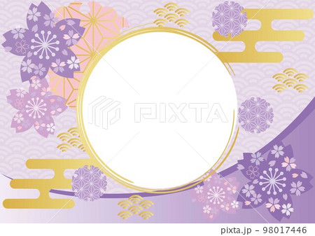 和柄桜丸フレーム_パープル背景1568 和柄桜丸フレーム_パープル背景1568 98017446