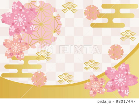 和柄桜金箔_格子背景1567 98017447