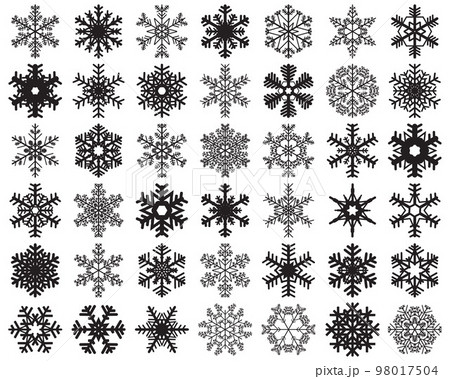 Set Of Different Black Snowflakes On A White のイラスト素材