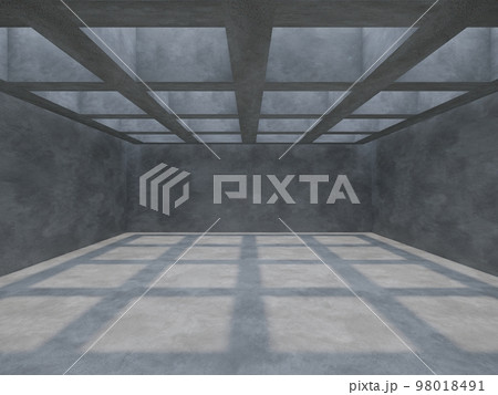 Empty concrete space interior with sunlight and shadow, 3d rendering Empty concrete space interior with sunlight and shadow, 3d rendering 98018491