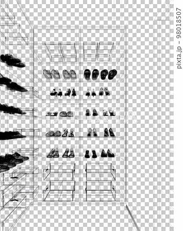 sketch design of  interior shoe room, 3d rendering 98018507