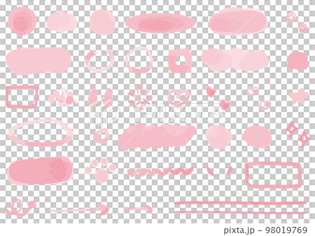 かわいい水色の手書き水彩セット（あしらい・フレーム）ピンク 98019769