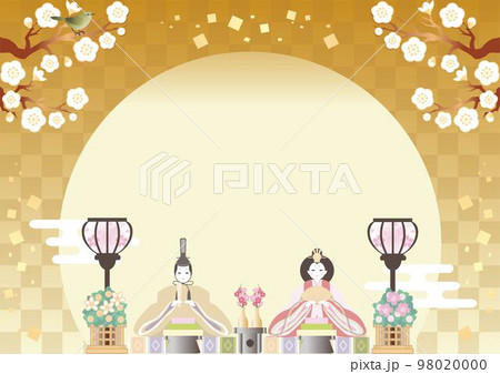 フレーム　ひなまつり　ひな人形　お雛様　3月　春　和風　背景　シンプル　イラスト素材 98020000