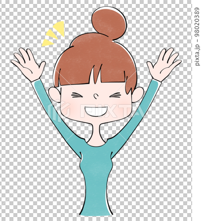 両手を上げて喜ぶ女性のイラスト 98020389