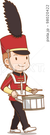 Cartoon character of marching band snare drum player. 98020422