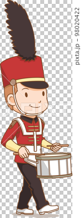 Cartoon character of marching band snare drum player. 98020422