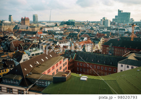 aerial photo of Dusseldorf city showing houses and cityscape aerial photo of Dusseldorf city showing houses and cityscape 98020793