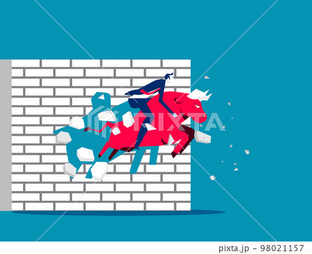 Breaking wall. Ride red bull and breaking wall. Business bull market concept Breaking wall. Ride red bull and breaking wall. Business bull market concept 98021157