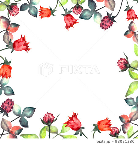 Flowers. Watercolor frame of hand painted spring wild flowers 98021230