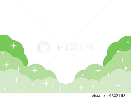 緑色のもくもく雲のかわいい背景フレーム素材 98021684