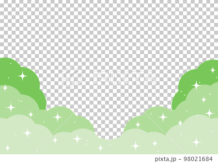 緑色のもくもく雲のかわいい背景フレーム素材 98021684