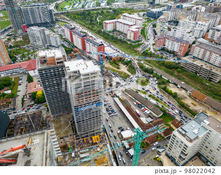Pristina Modern City Center and Residential Buildings. Aerial View over Capital of Kosovo. Balkans. Europe. Pristina Modern City Center and Residential Buildings. Aerial View over Capital of Kosovo. Balkans. Europe. 98022042