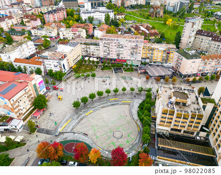 Pristina Modern City Center and Residential Buildings. Aerial View over Capital of Kosovo. Balkans. Europe.  98022085