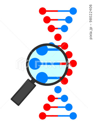 生物細胞のDNAを部分拡大して研究するイラスト 98022406