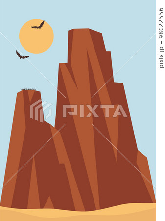 Aesthetic Arizona desert, natural parkland landscape poster. Flying eagles, nest on rock. 98022556