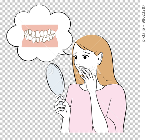 歯並びを気にする女性 98023287
