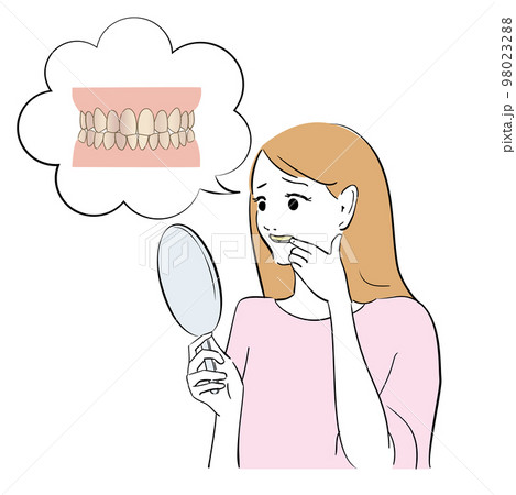 歯の黄ばみを気にする女性 歯の黄ばみを気にする女性 98023288