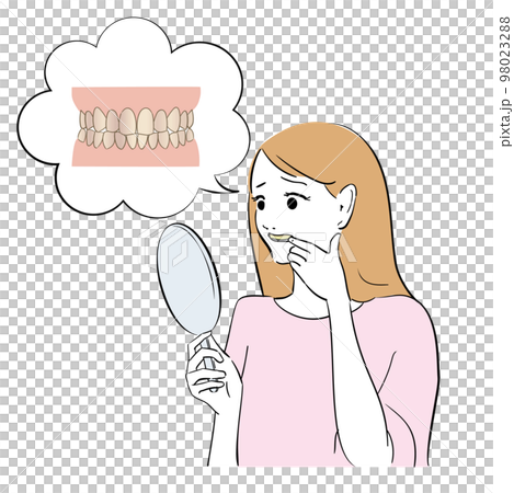 歯の黄ばみを気にする女性 歯の黄ばみを気にする女性 98023288