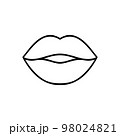 Illustration of lips black outline. Isolated Symbol. Vector Icon of cool sexy kisses. Flat cartoon sign for print, comics, fashion, pop art, design, stickers, and posters. 98024821