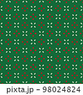 Abstract vector seamless pattern. Simple geometrical repeated background for holiday designs. Classic festive colors. Christmas or birthday tile print in red, green, and white-cream colors. 98024824