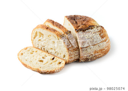Sliced Sourdough Bread isolated on white background, homemade bakery 98025074