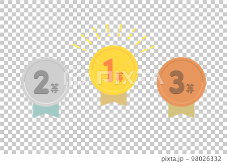 Materials for medals, badges, and emblems with gold, silver, and bronze ribbons stamped with the numbers 1st, 2nd, and 3rd 98026332