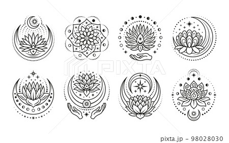 Mystic Lotus Elements Spirit Flower Line のイラスト素材