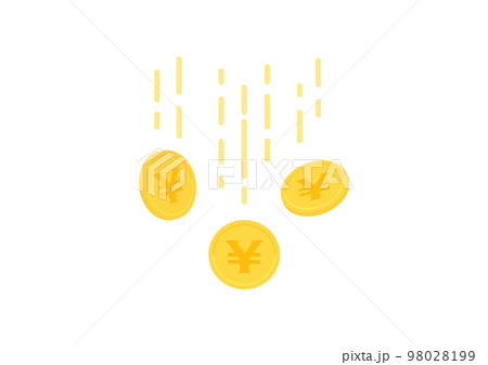 落ちる複数の¥マークの入りの硬貨のイラスト - 円安・収入・利益・下落のイメージ素材 落ちる複数の¥マークの入りの硬貨のイラスト - 円安・収入・利益・下落のイメージ素材 98028199