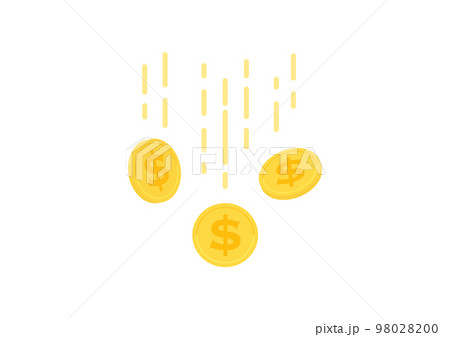 落ちる複数の$マーク入りの硬貨のイラスト - ドル安・収入・下落のイメージ素材 落ちる複数の$マーク入りの硬貨のイラスト - ドル安・収入・下落のイメージ素材 98028200