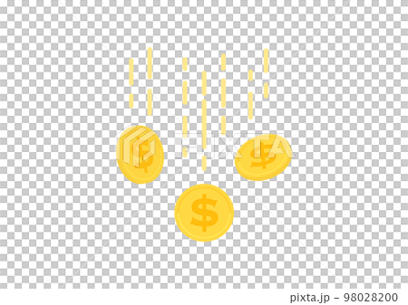 落ちる複数の$マーク入りの硬貨のイラスト - ドル安・収入・下落のイメージ素材 落ちる複数の$マーク入りの硬貨のイラスト - ドル安・収入・下落のイメージ素材 98028200
