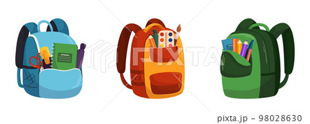 Student Backpacks With Paints, Stationery And Notebook. Schoolbags For Girl Or Boy, Kid School Bags, Modern Knapsacks 98028630