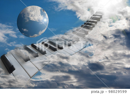 Beautiful piano keys in the clouds ascending into the sky 98029599