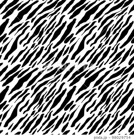 Seamless vector black and white zebra fur pattern. Stylish wild zebra print. Animal print background for fabric, textile, design, advertising banner. 98029754