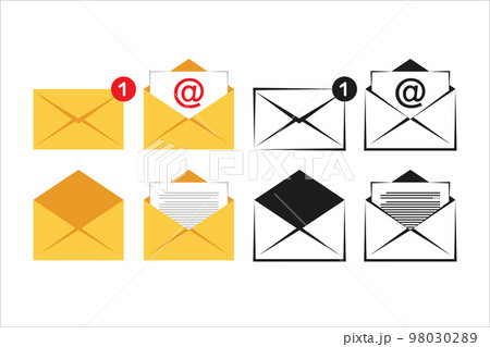 Mail icon set. Envelope icon. Mail and E-mail on isolated background. Vector illustration. 98030289