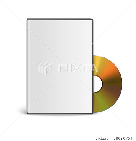 Vector 3d Realistic Golden CD, DVD with Plastic Cover, Envelope, Case Isolated. CD Box, Packaging Design Template for Mockup. Compact Disk Icon, Front View 98030754
